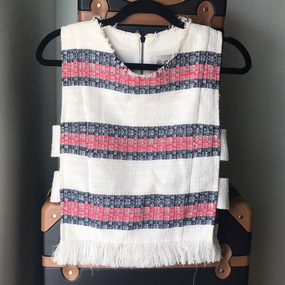 Sea New York Tapestry Boho Beachy Woven Fringe Cut Out Top 0 XS
